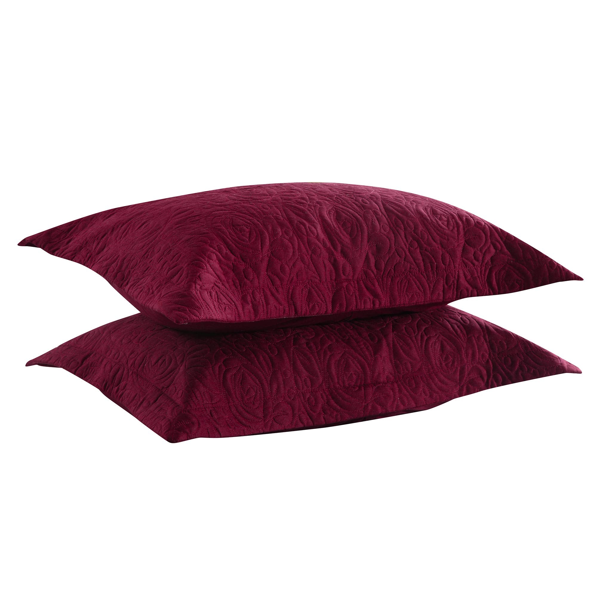 Marcielo 2-Piece Embroidered Pillow Shams, King Decorative Microfiber Pillow Shams Set, King Size (Dark Burgundy)